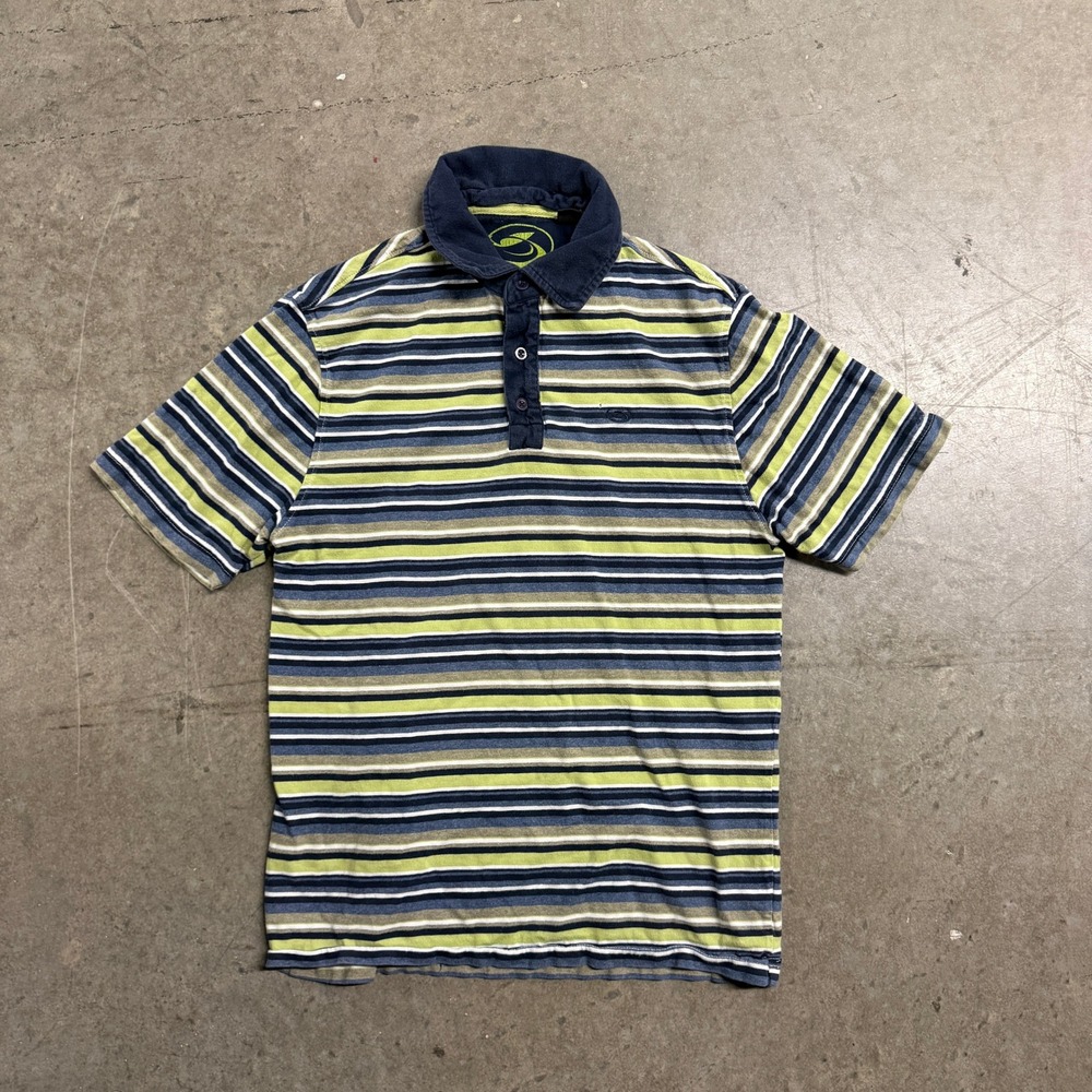 Kirra‎ Kids Striped Polo Shirt Blue Green White Short Sleeve Cotton Size Small